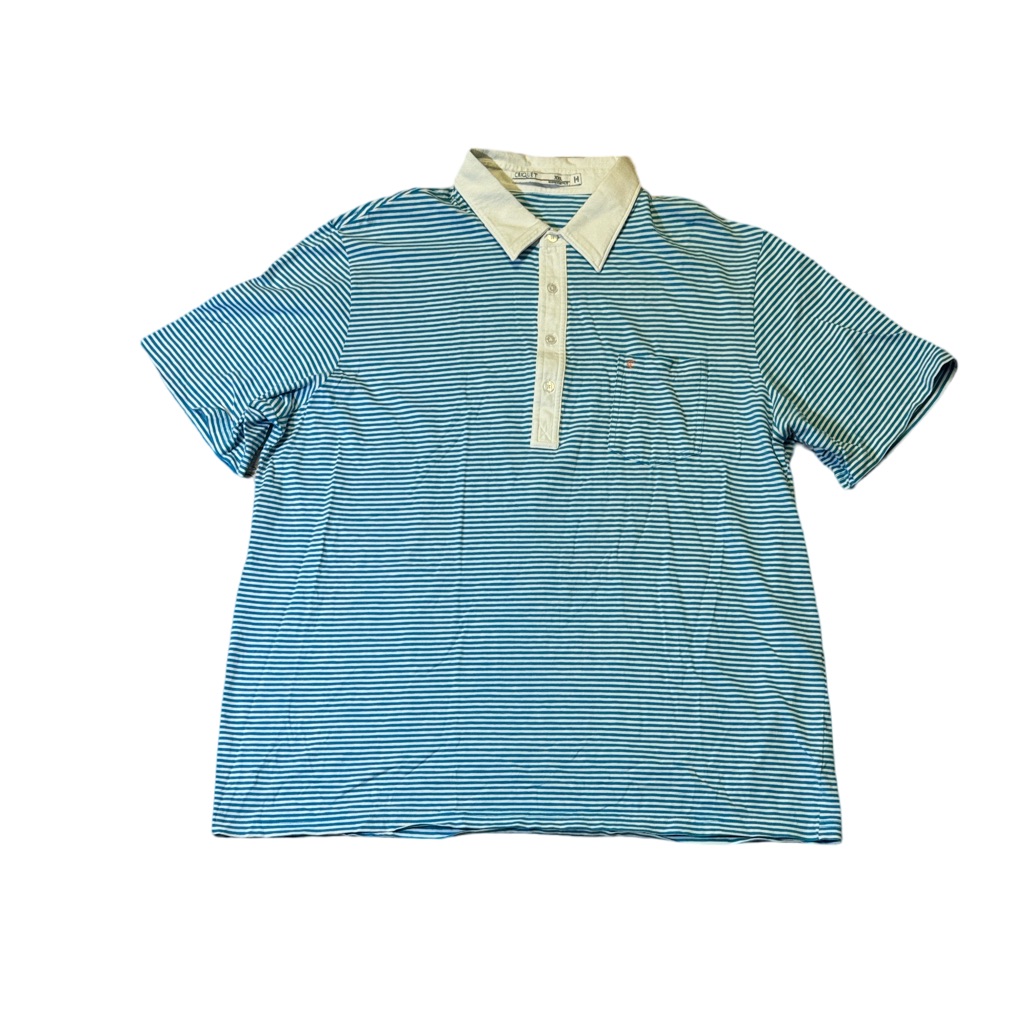Criquet Mens 2xl Xxl Blue White Stripe Cotton Stretch Golf Polo Shirt Euc